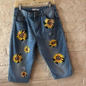 MISSLOOK Vintage Denim Flower Capris-Size Large